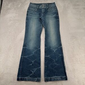 Vintage Y2K Chevignon Jumble Flare Leg Jeans Womens 27 Blue Denim Whisker‎ Wash